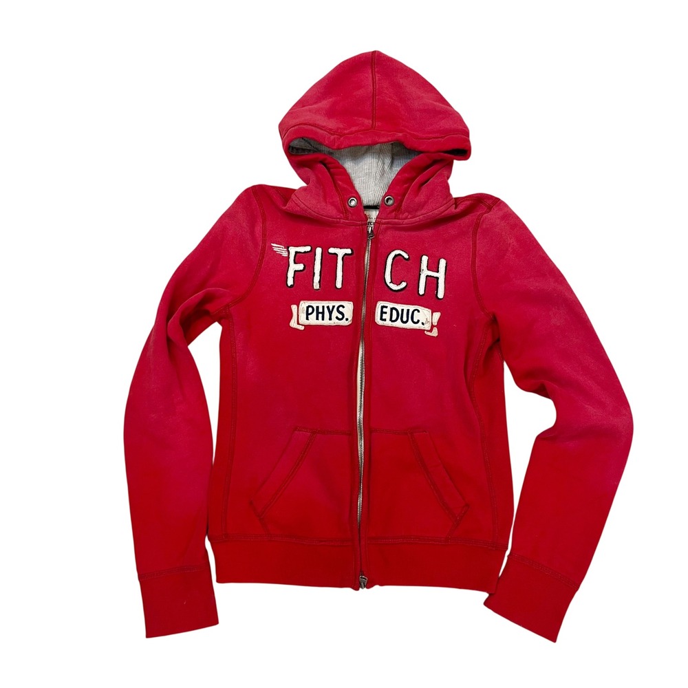 Vintage Y2K Abercrombie & Fitch Red Zip Up Hoodie Sweatshirt Phys Educ Sz Large